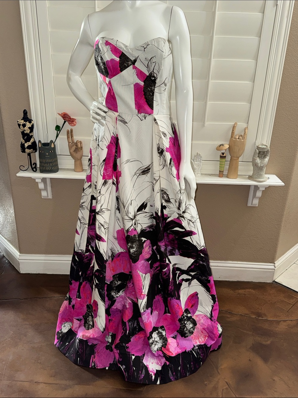 Milly Ava Floral Print Strapless Gown Winter Orchid